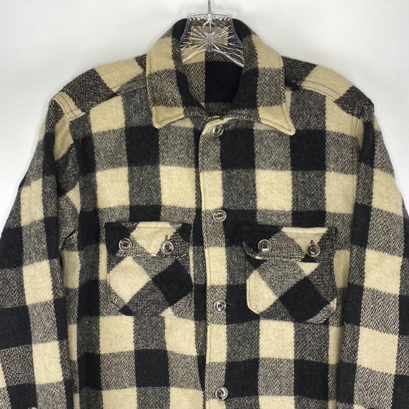 Vintage Jim Penney Sportwear Wool Button Up Shirt Jacket Black White Rare - Picture 2 of 10